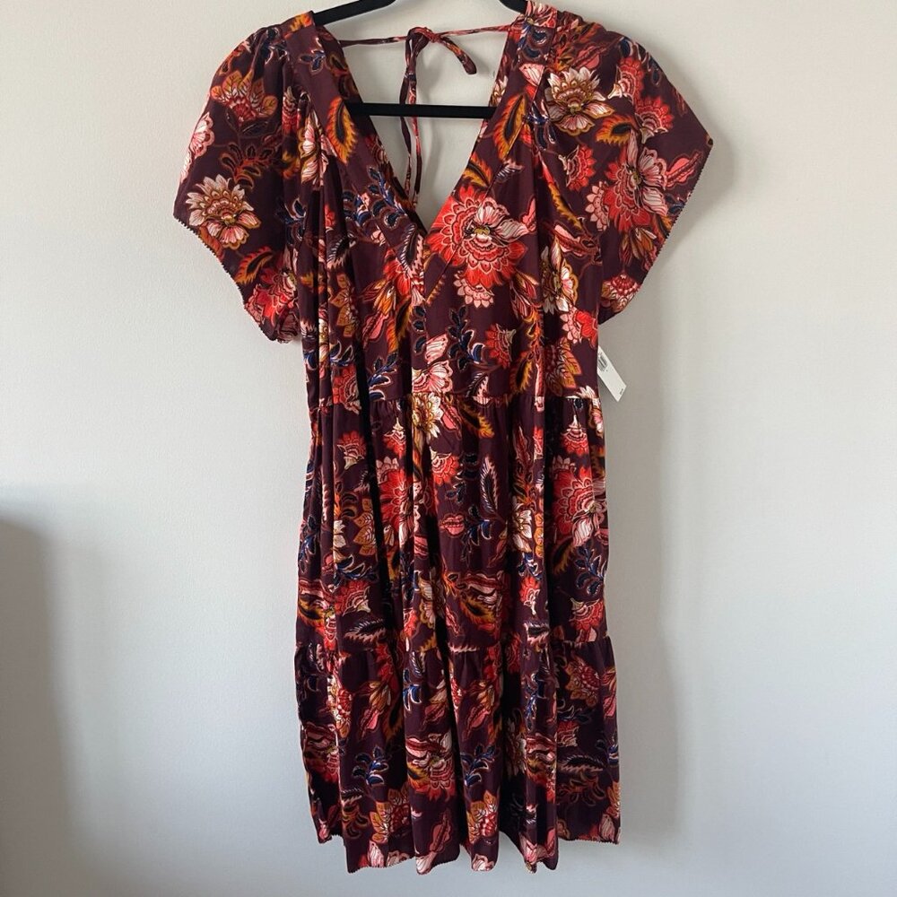 NWOT Waist-Defined Flutter-Sleeve Floral Mini Dress